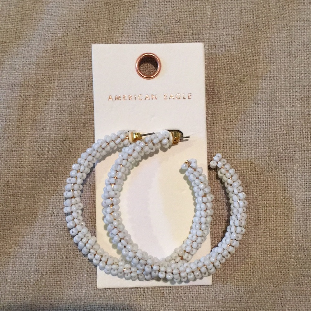 Brand new white seed bead hoop earrings